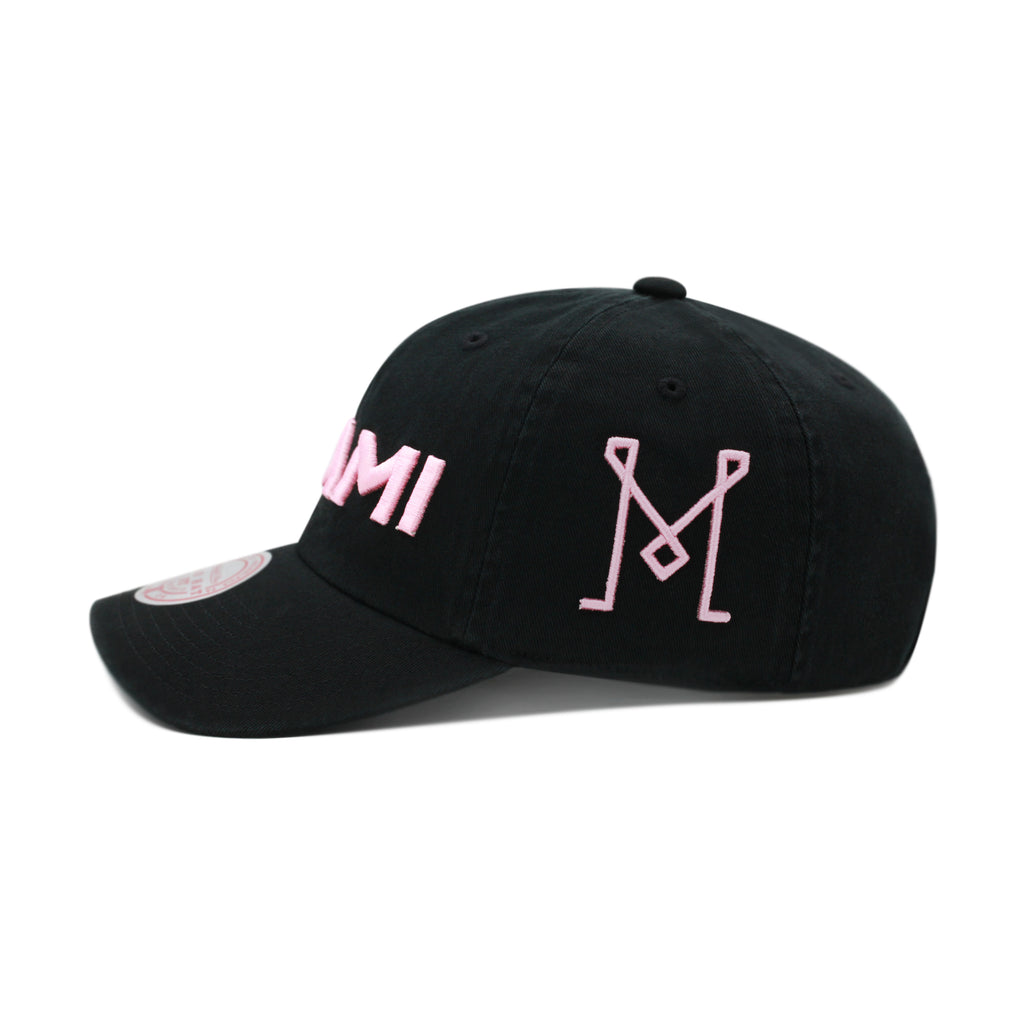 Inter Miami CF Black Mitchell & Ness Pink Word Crest Dad Hat