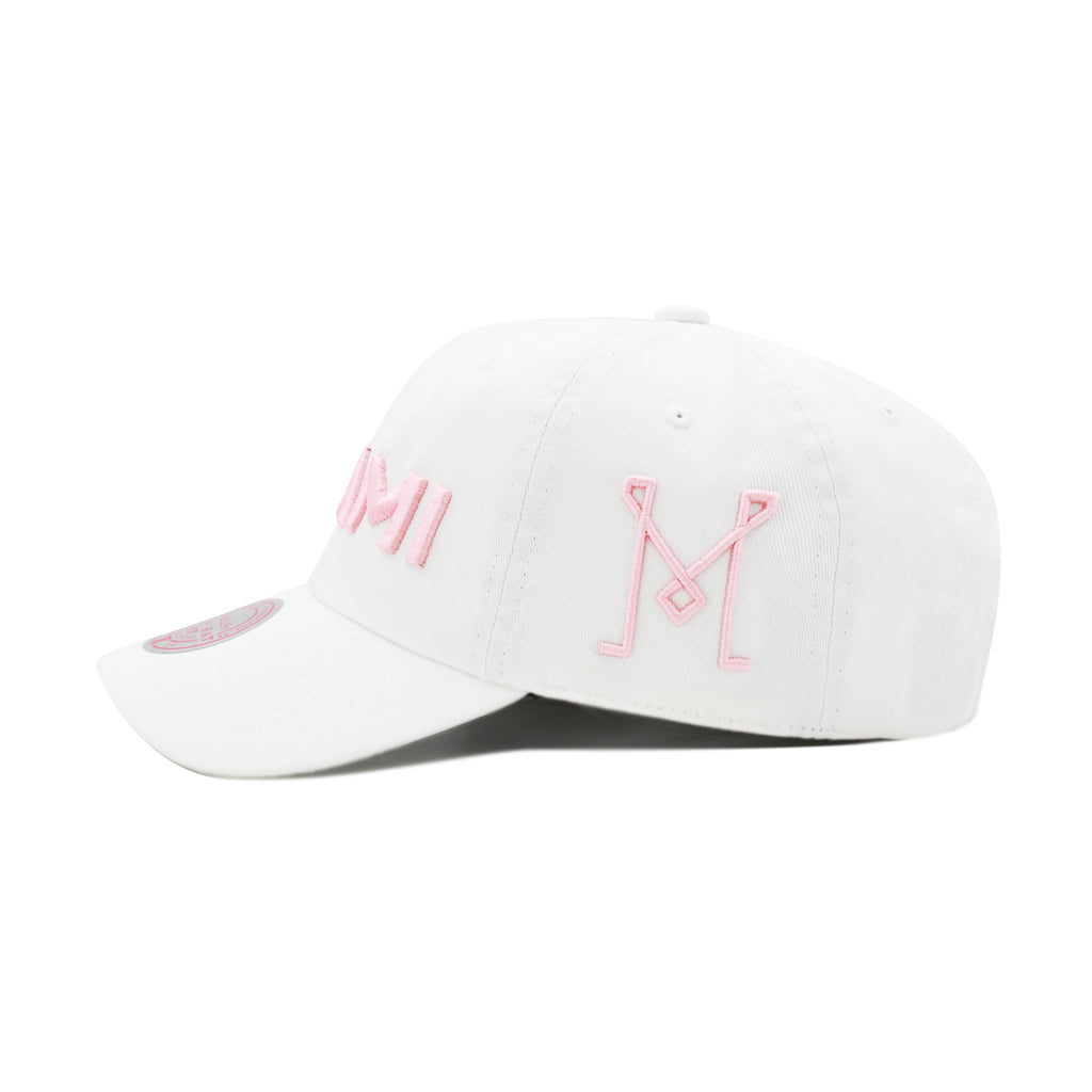 Inter Miami CF White Mitchell & Ness Pink Word Crest Dad Hat