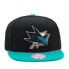 San Jose Sharks Teal Black Mitchell & Ness Snapback Hat