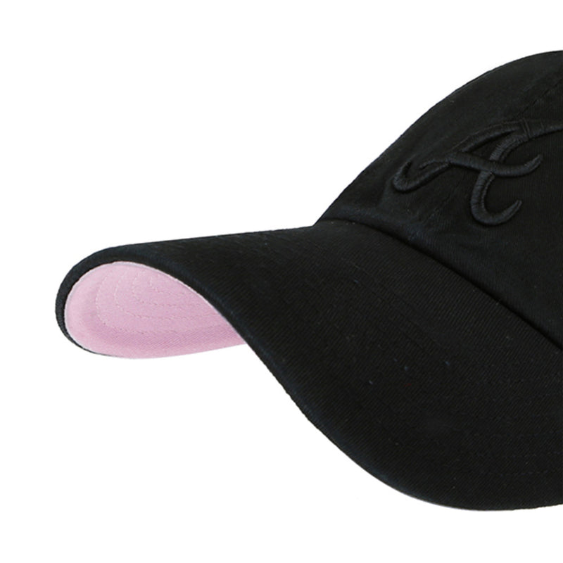 Atlanta Braves 47 Brand Ballpark Clean Up Dad Hat All Black/Pink