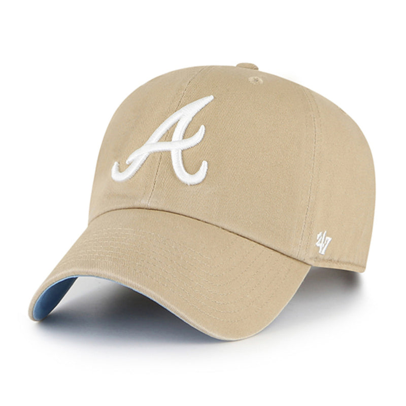 Atlanta Braves 47 Brand Ballpark Clean Up Dad Hat Khaki/Blue