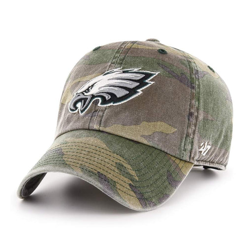 Philadelphia Eagles 47 Brand Clean Up Dad Hat Dark Green Washed Camo
