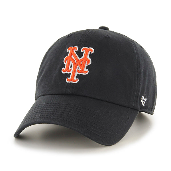 New York Mets 47 Brand Clean Up Dad Hat Black/Orange Baseball Cap