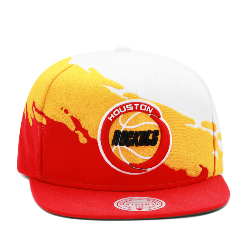 Houston Rockets Mitchell & Ness Paintbrush Snapback Hat Yellow/Red