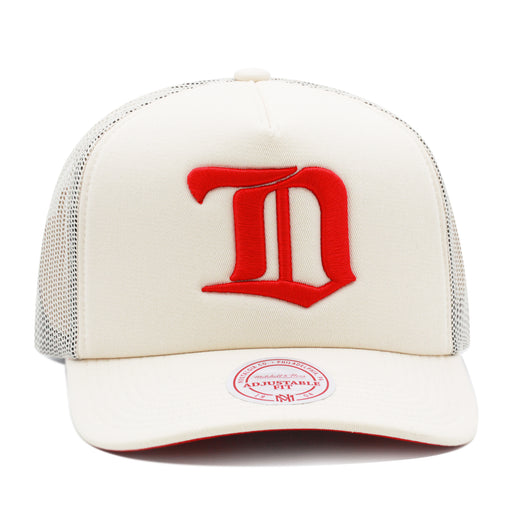 Detroit Red Wings Off White Mitchell & Ness Evergreen Trucker Snapback