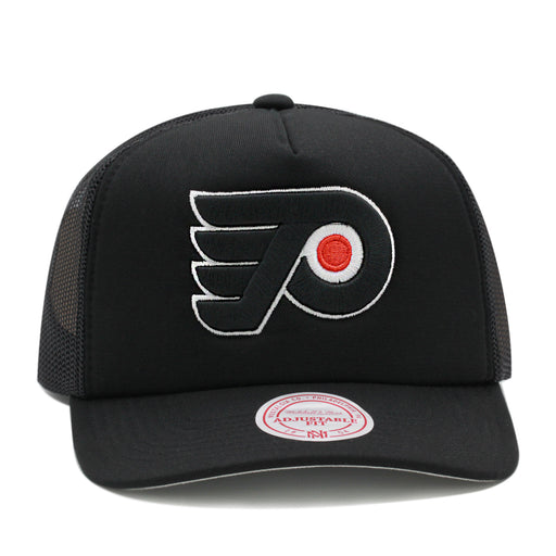 Philadelphia Flyers Black Mitchell & Ness NHL Script Trucker Snapback