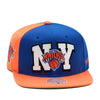 New York Knicks Mitchell & Ness NBA Rear Script Deadstock Snapback Hat Royal/Orange