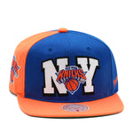 New York Knicks Mitchell & Ness NBA Rear Script Deadstock Snapback Hat Royal/Orange