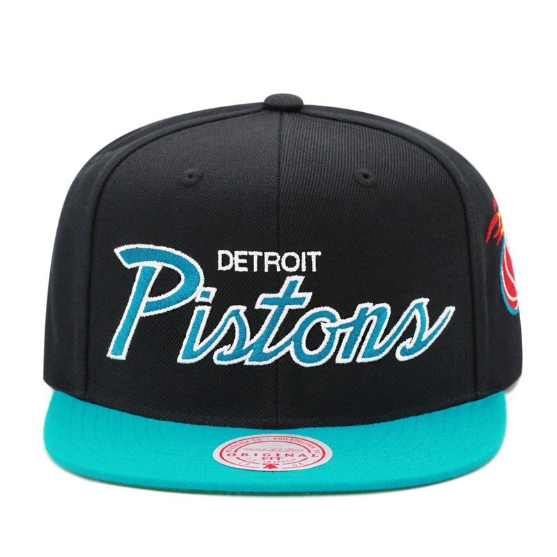 Detroit Pistons Black/Teal Mitchell & Ness NBA Team Script 2.0 Snapback Hat