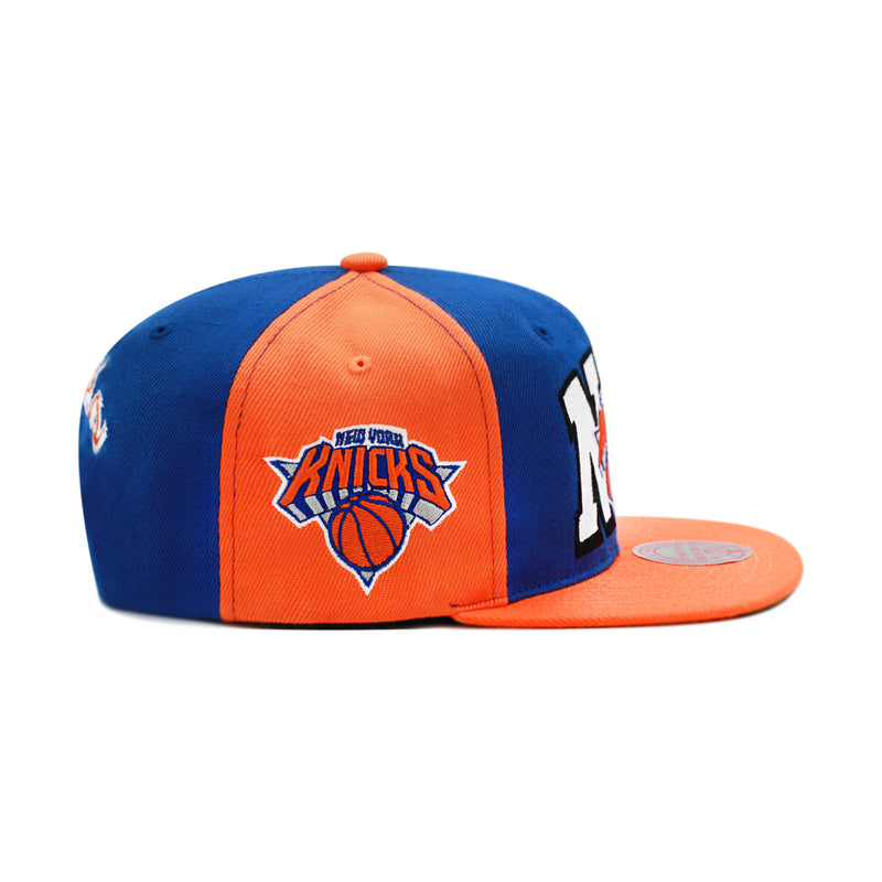 New York Knicks Mitchell & Ness NBA Rear Script Deadstock Snapback Hat Royal/Orange