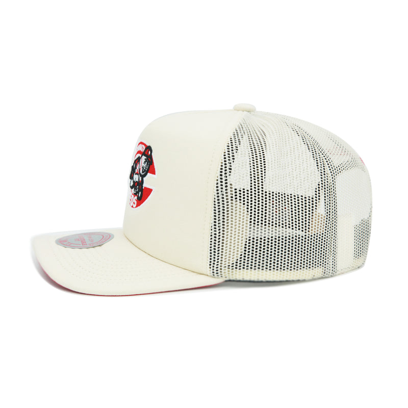 Cincinnati Reds Cooperstown Off White Mitchell & Ness Evergreen Trucker Snapback