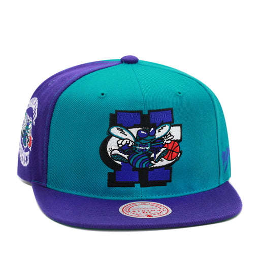 Charlotte Hornets Mitchell & Ness Hardwood Classics NBA Rear Script Deadstock Snapback Hat Teal/Purple