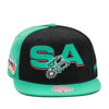 San Antonio Spurs Mitchell & Ness Hardwood Classics NBA Rear Script Deadstock Snapback Hat Black/Teal