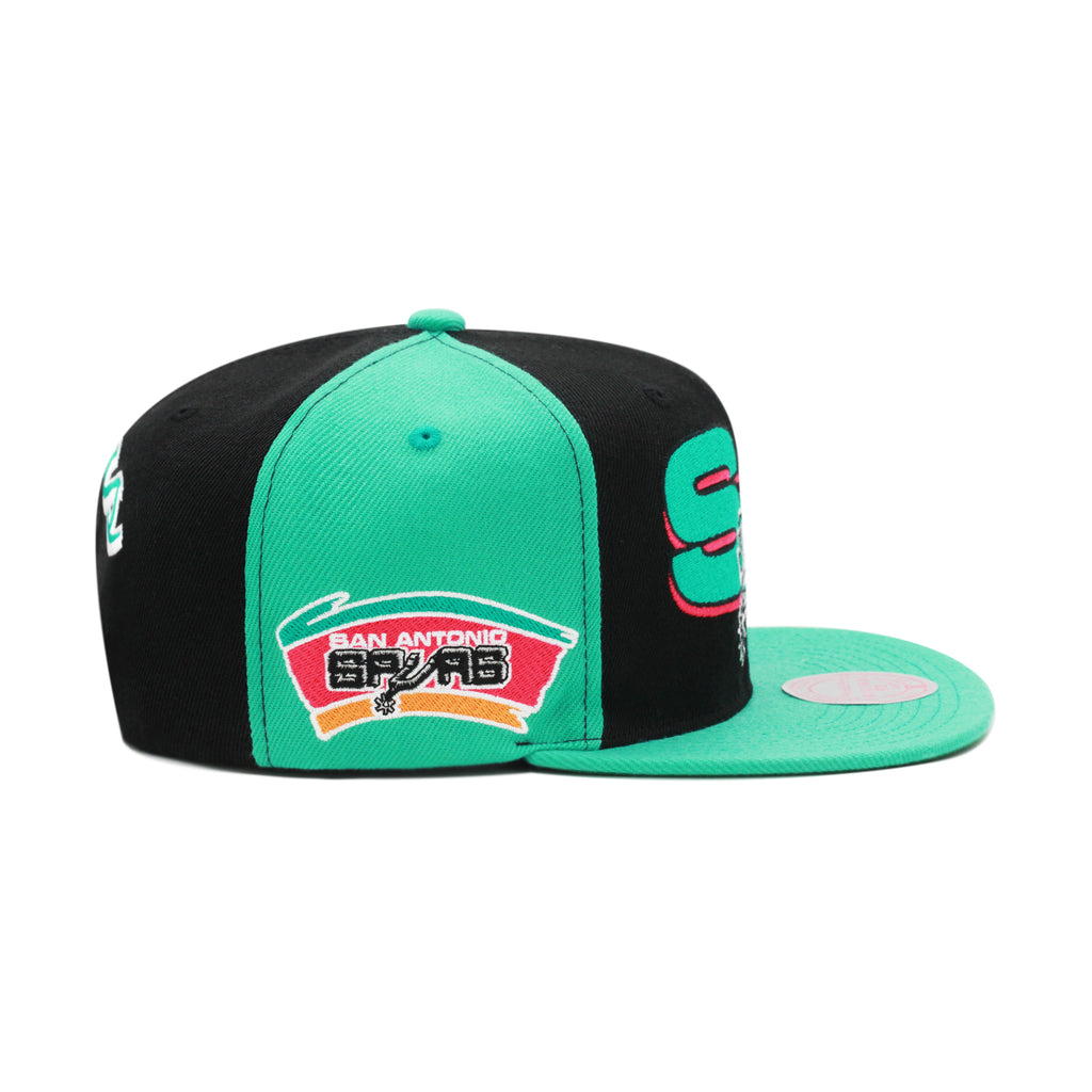 San Antonio Spurs Mitchell & Ness Hardwood Classics NBA Rear Script Deadstock Snapback Hat Black/Teal