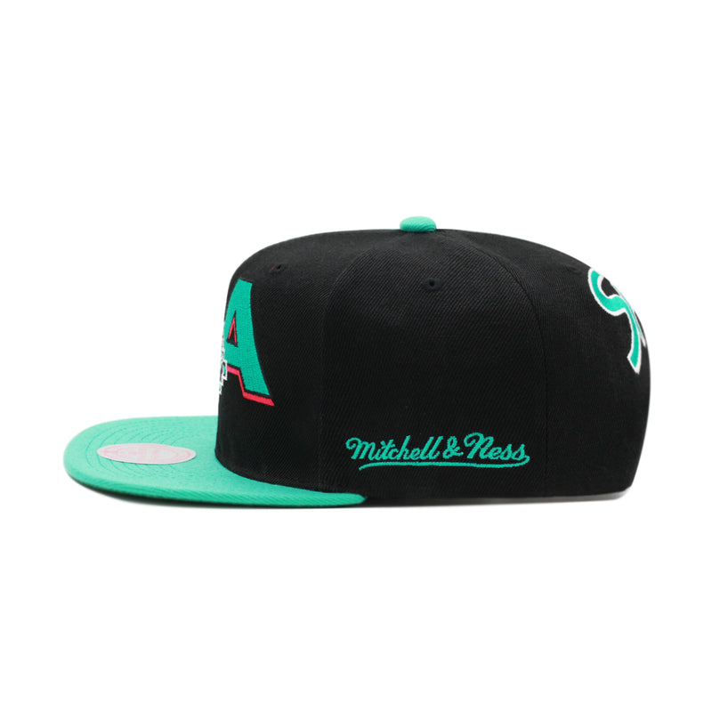 San Antonio Spurs Mitchell & Ness Hardwood Classics NBA Rear Script Deadstock Snapback Hat Black/Teal