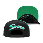 San Antonio Spurs Mitchell & Ness Hardwood Classics NBA Rear Script Deadstock Snapback Hat Black/Teal