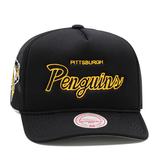 Pittsburgh Penguins Black Mitchell & Ness NHL Script Trucker Snapback