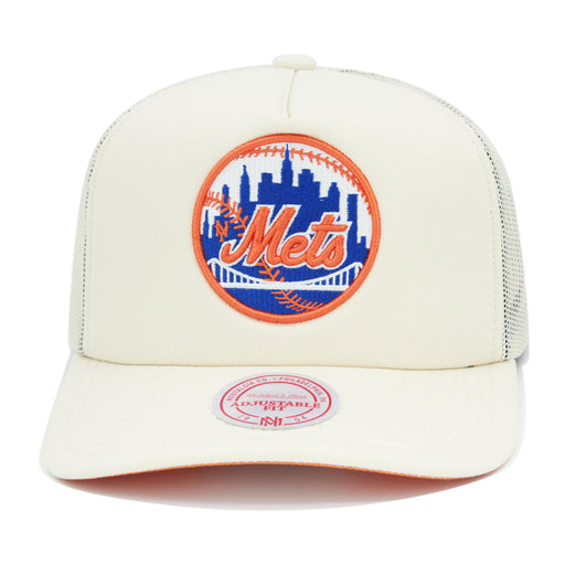 New York Mets Cooperstown Off White Mitchell & Ness Evergreen Trucker Snapback