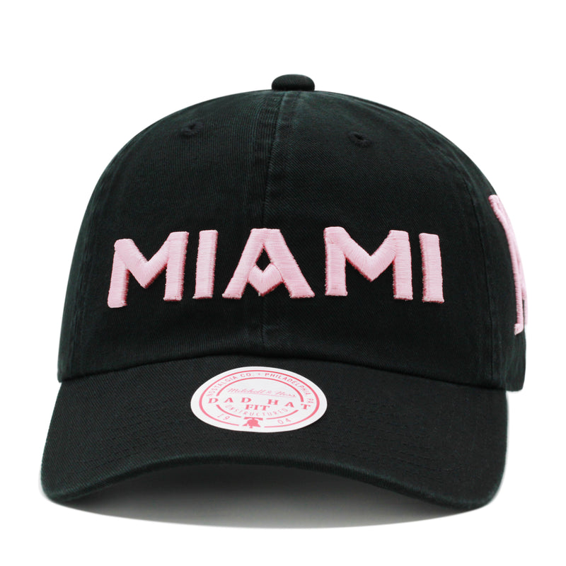 Inter Miami CF Black Mitchell & Ness Pink Word Crest Dad Hat