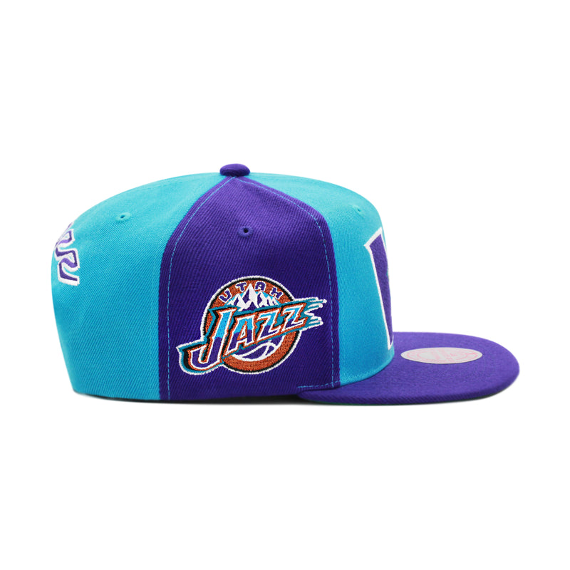 Utah Jazz Mitchell & Ness Hardwood Classics NBA Rear Script Deadstock Snapback Hat Blue/Purple