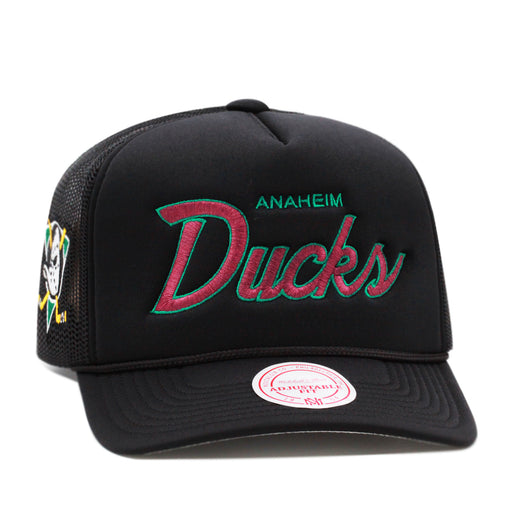 Anaheim Ducks Black Mitchell & Ness NHL Script Trucker Snapback