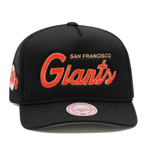 San Francisco Giants Black Mitchell & Ness MLB Script Trucker Snapback