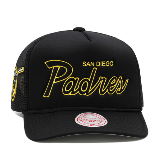 San Diego Padres Black Mitchell & Ness MLB Script Trucker Snapback