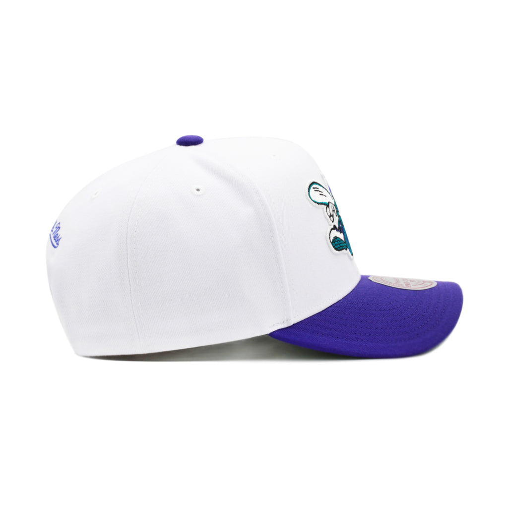 Charlotte Hornets White Mitchell & Ness 2 Tone Precurved Snapback Hat