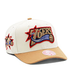 Philadelphia 76ers Off White Mitchell & Ness Precurved Snapback Hat
