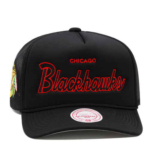 Chicago Blackhawks Black Mitchell & Ness NHL Script Trucker Snapback