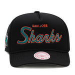 San Jose Sharks Black Mitchell & Ness NHL Script Trucker Snapback