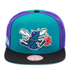 Charlotte Hornets Mitchell & Ness Hardwood Classics NBA On The Block Snapback Hat Teal/Black/Purple