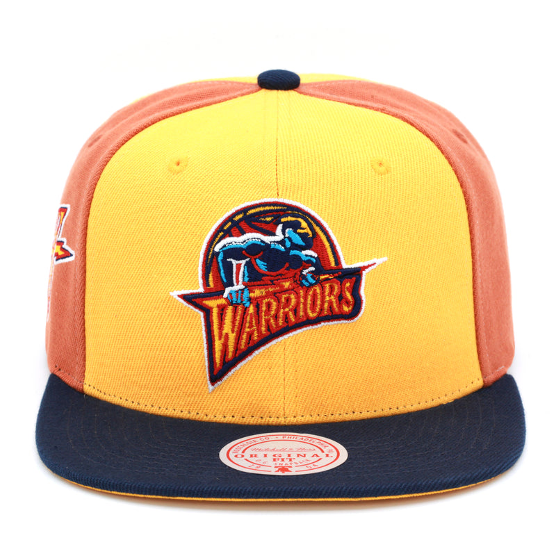 Golden State Warriors Mitchell & Ness Hardwood Classics NBA On The Block Snapback Hat Gold/Navy/Brown