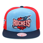 Houston Rockets Mitchell & Ness Hardwood Classics NBA On The Block Snapback Hat Light Blue/Navy/Red