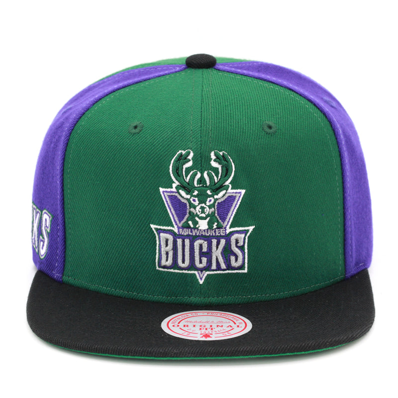 Milwaukee Bucks Mitchell & Ness Hardwood Classics NBA On The Block Snapback Hat Green/Black/Purple