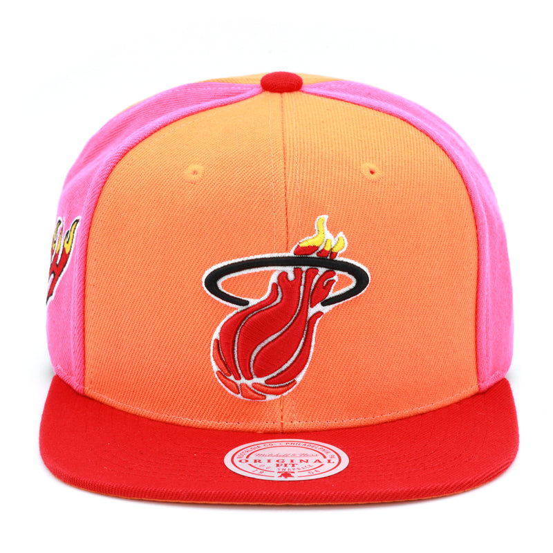 Miami Heat Mitchell & Ness Hardwood Classics NBA On The Block Snapback Hat Orange/Red/Pink