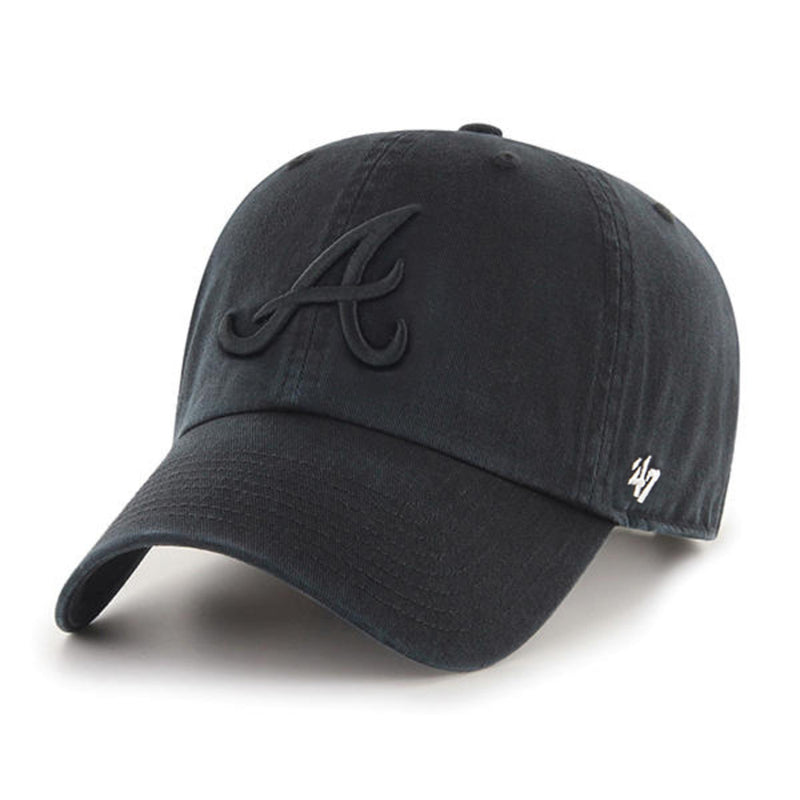 Atlanta Braves 47 Brand Clean Up Dad Hat Black on Black
