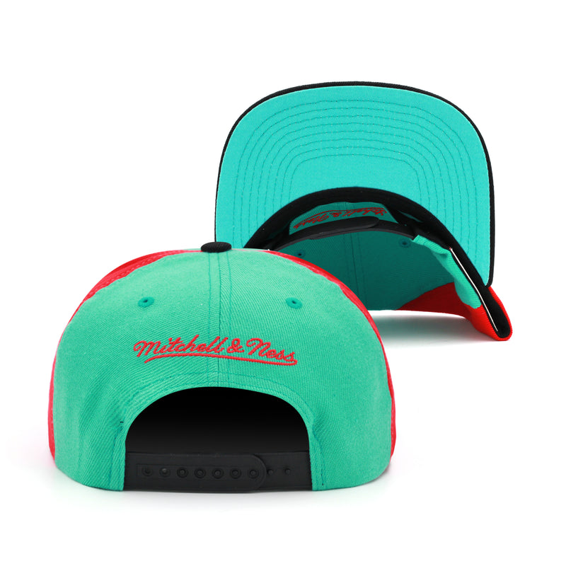 Vancouver Grizzlies Mitchell & Ness Hardwood Classics NBA On The Block Snapback Hat Teal/Black/Red