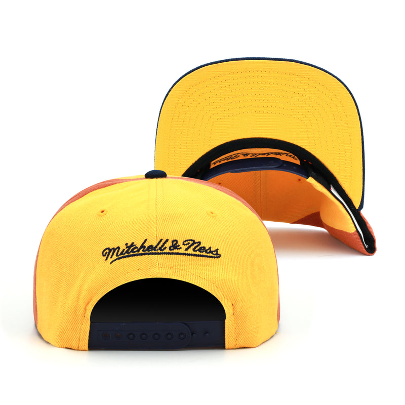 Golden State Warriors Mitchell & Ness Hardwood Classics NBA On The Block Snapback Hat Gold/Navy/Brown