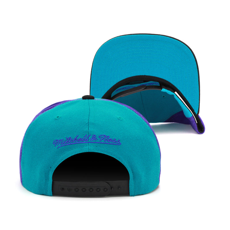 Charlotte Hornets Mitchell & Ness Hardwood Classics NBA On The Block Snapback Hat Teal/Black/Purple