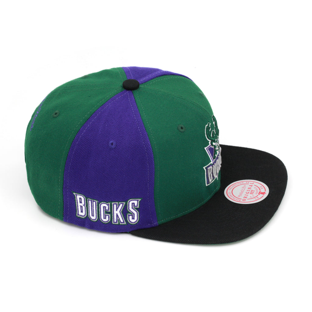 Milwaukee Bucks Mitchell & Ness Hardwood Classics NBA On The Block Snapback Hat Green/Black/Purple