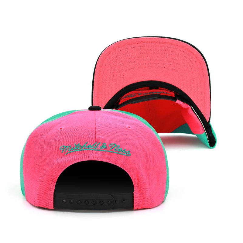 San Antonio Spurs Mitchell & Ness Hardwood Classics NBA On The Block Snapback Hat Pink/Black/Teal