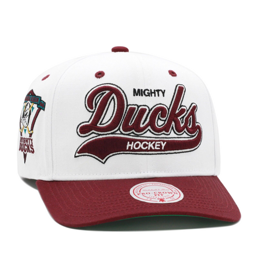 Anaheim Mighty Ducks White Mitchell & Ness Pro Crown Precurved Snapback Hat