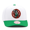Boston Celtics White Mitchell & Ness 2 Tone Precurved Snapback Hat