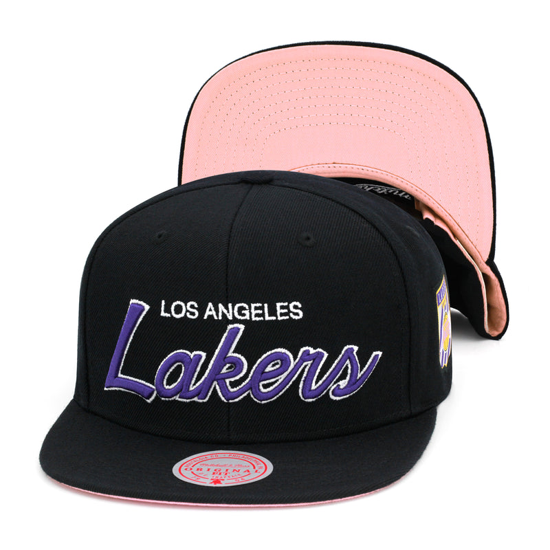 Los Angeles Lakers Pastel Pink Bottom Mitchell & Ness Snapback Hat Black