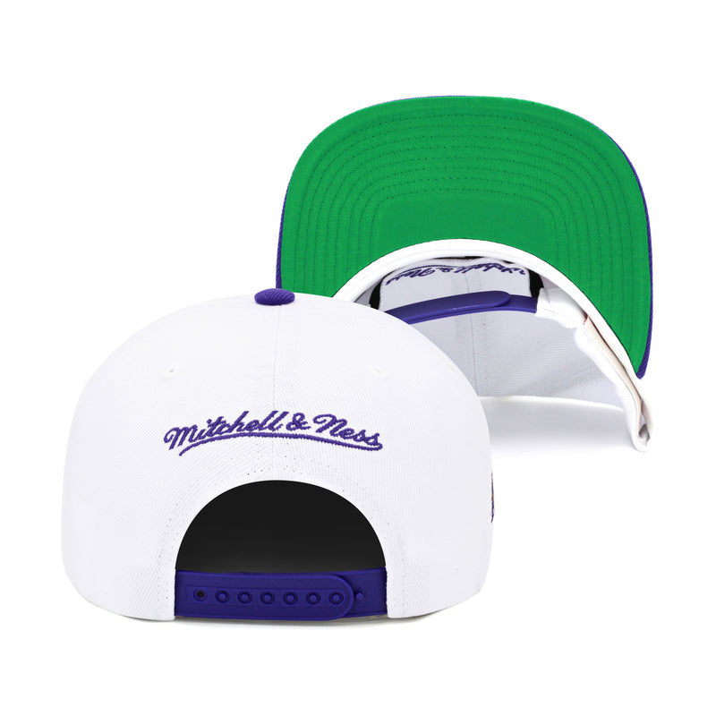 Los Angeles Lakers Mitchell & Ness Snapback Hat White/Purple/Script