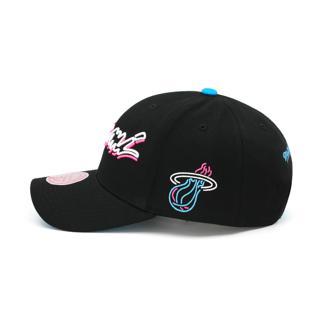 Miami Heat Black Neon Vice Mitchell & Ness Curved Brim Snapback Hat