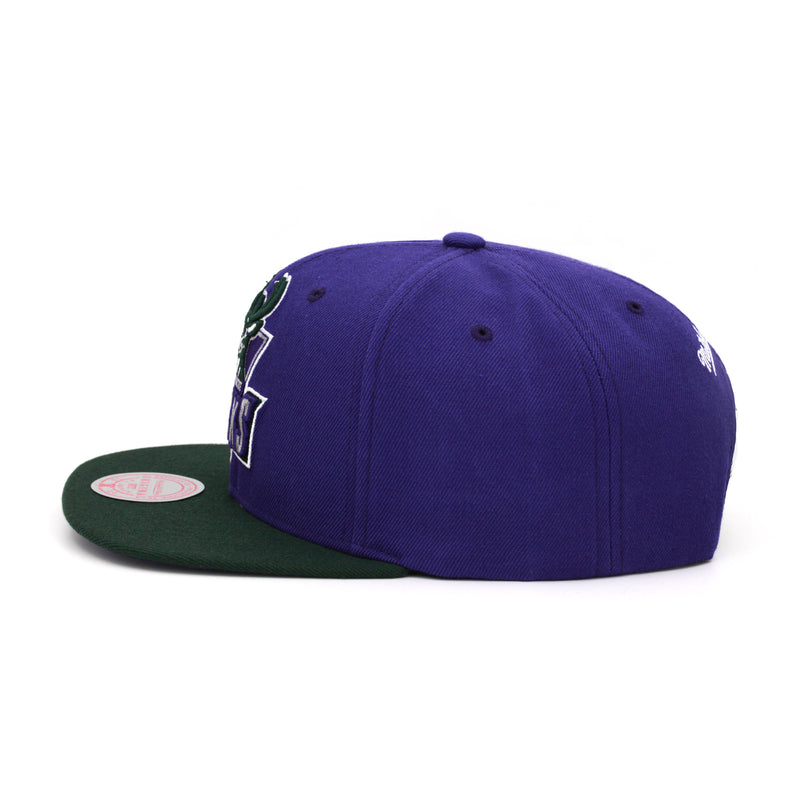 Milwaukee Bucks Mitchell & Ness Snapback Hat Purple/Dark Green