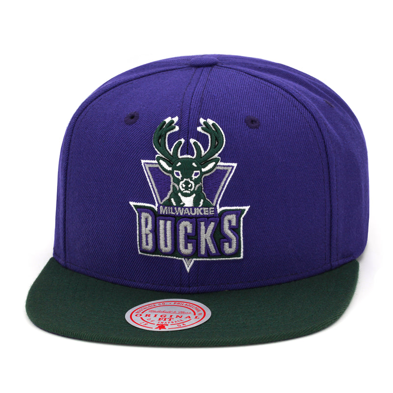 Milwaukee Bucks Mitchell & Ness Snapback Hat Purple/Dark Green