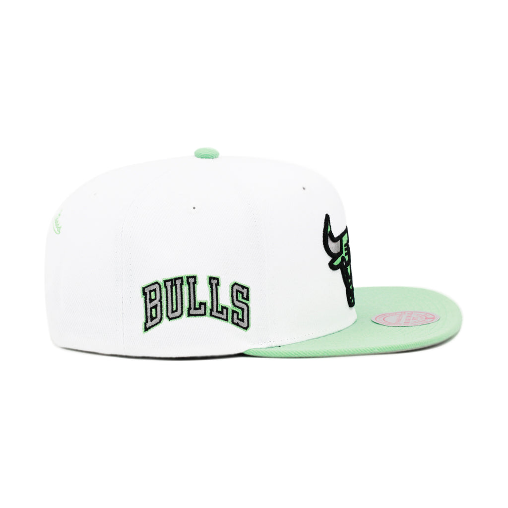 Chicago Bulls NBA Pure Platinum Mitchell & Ness Snapback Hat White/Mint Green